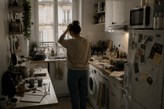 Petite cuisine où le désordre revient progressivement malgré le rangement