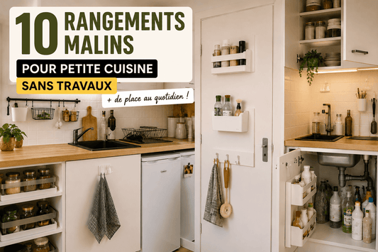 10 rangements malins pour petite cuisine sans travaux avec organisateurs muraux et rangement sous évier dans un studio moderne.